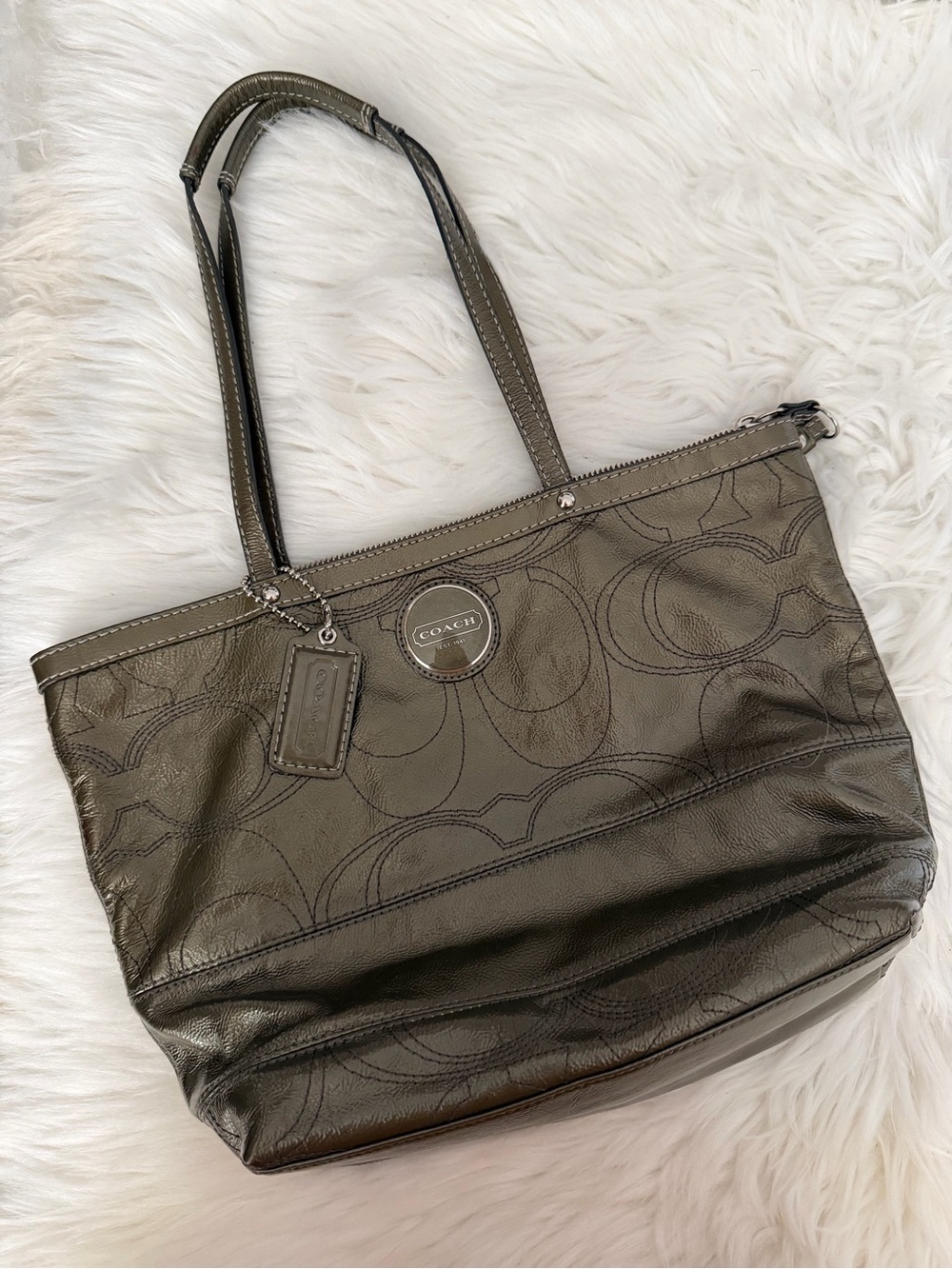 Coach Olive Metallic Signature Tote